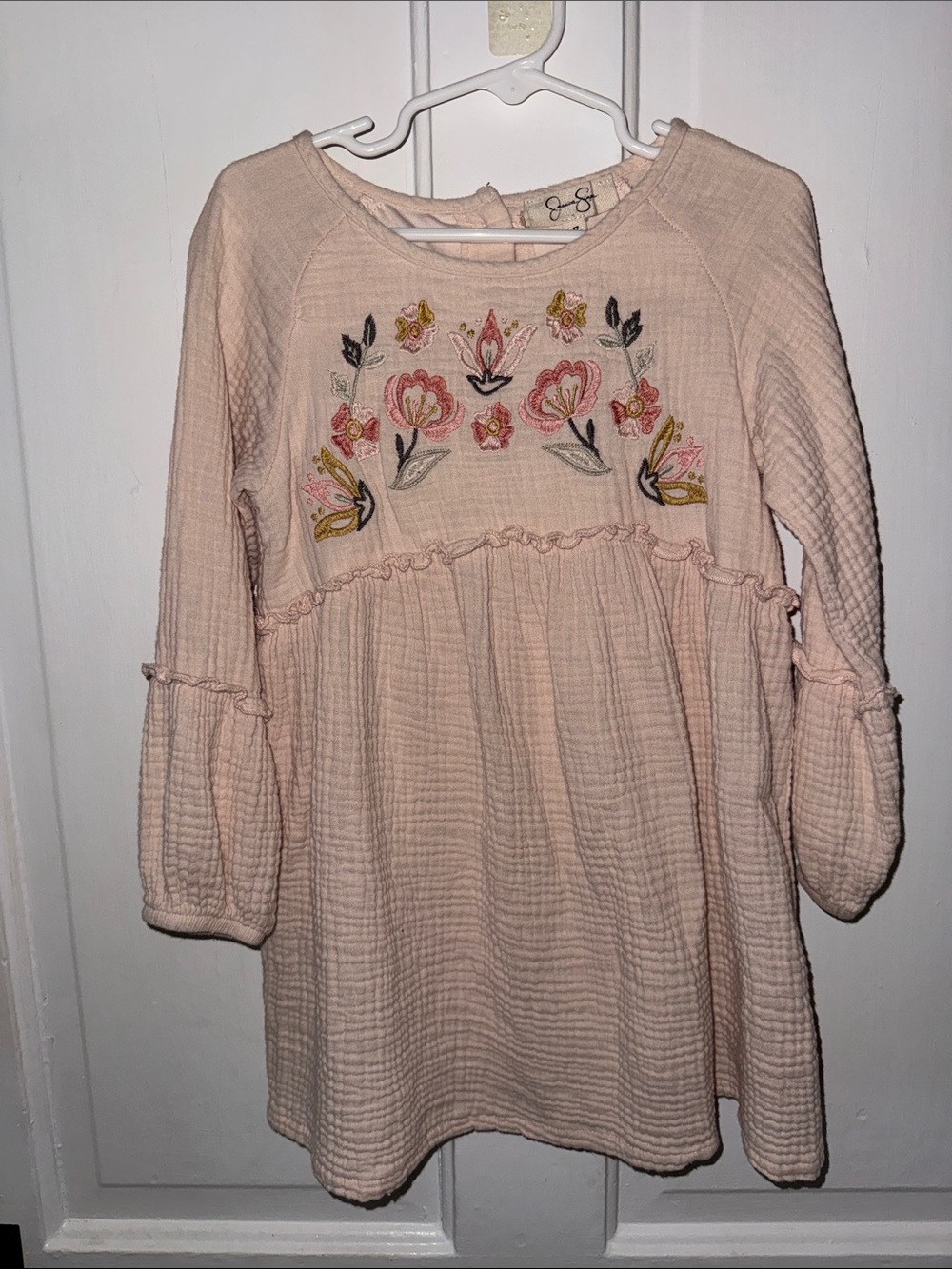 Jessica Simpson Pale Pink Embroidered Floral Long-Sleeve Dress